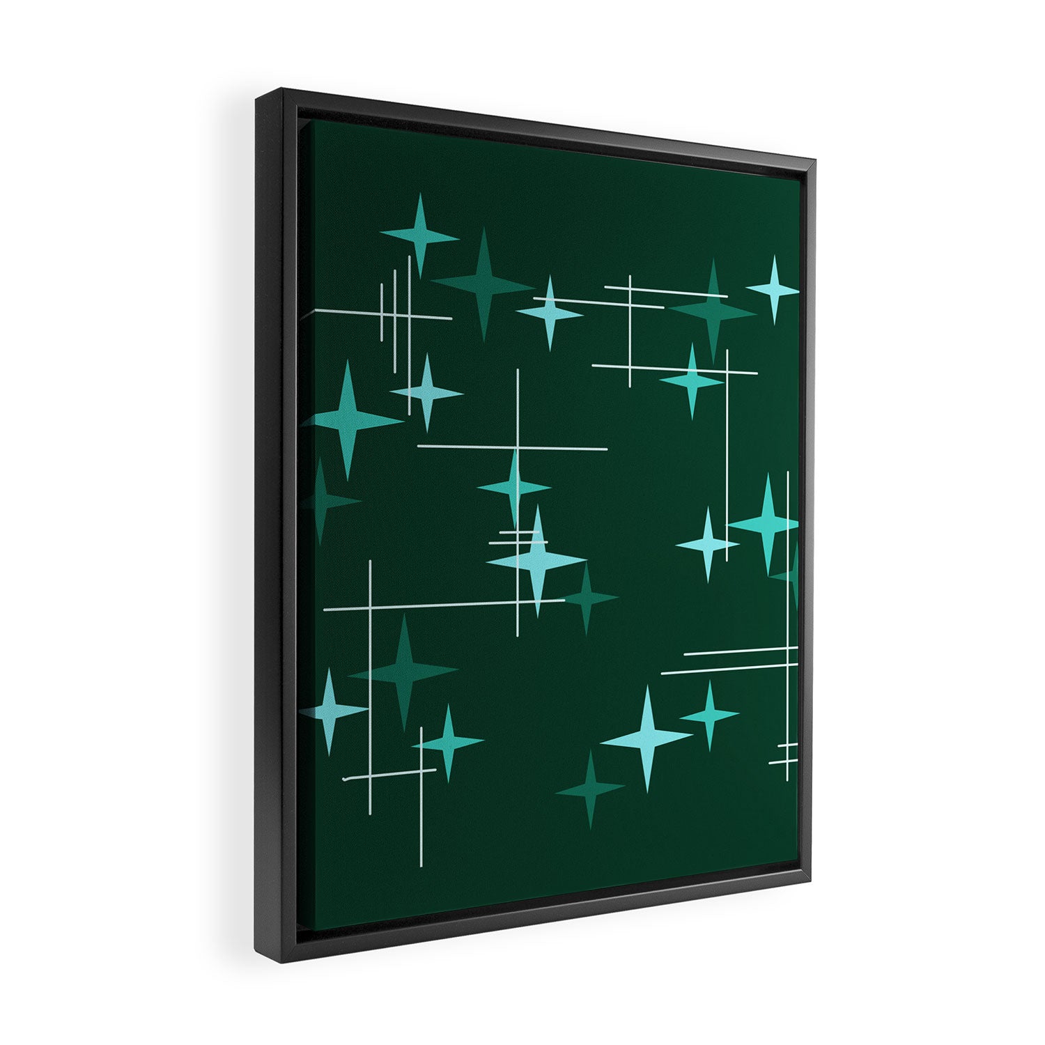 Mid Century Modern Stars Deep Sea Green Framed Canvas Print Gallery Image 2