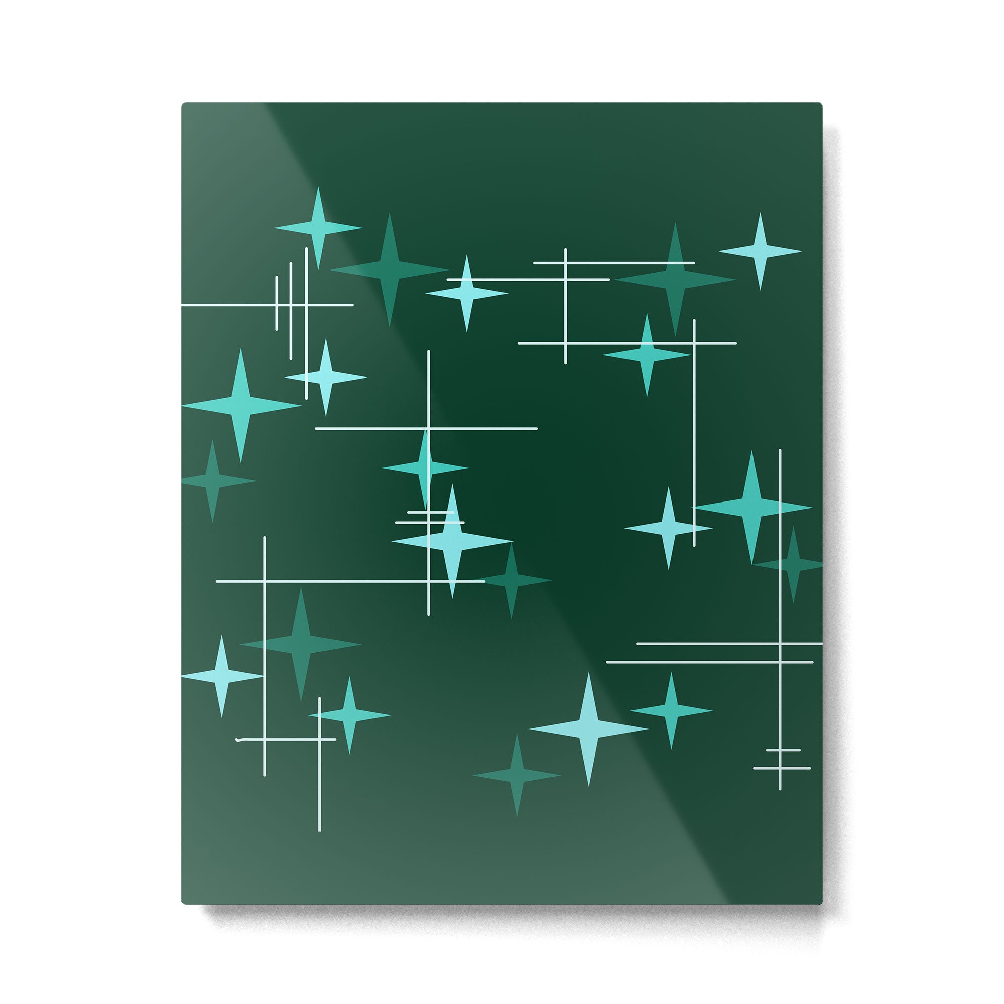Mid Century Modern Stars Deep Sea Green Metal Print Gallery Image 6