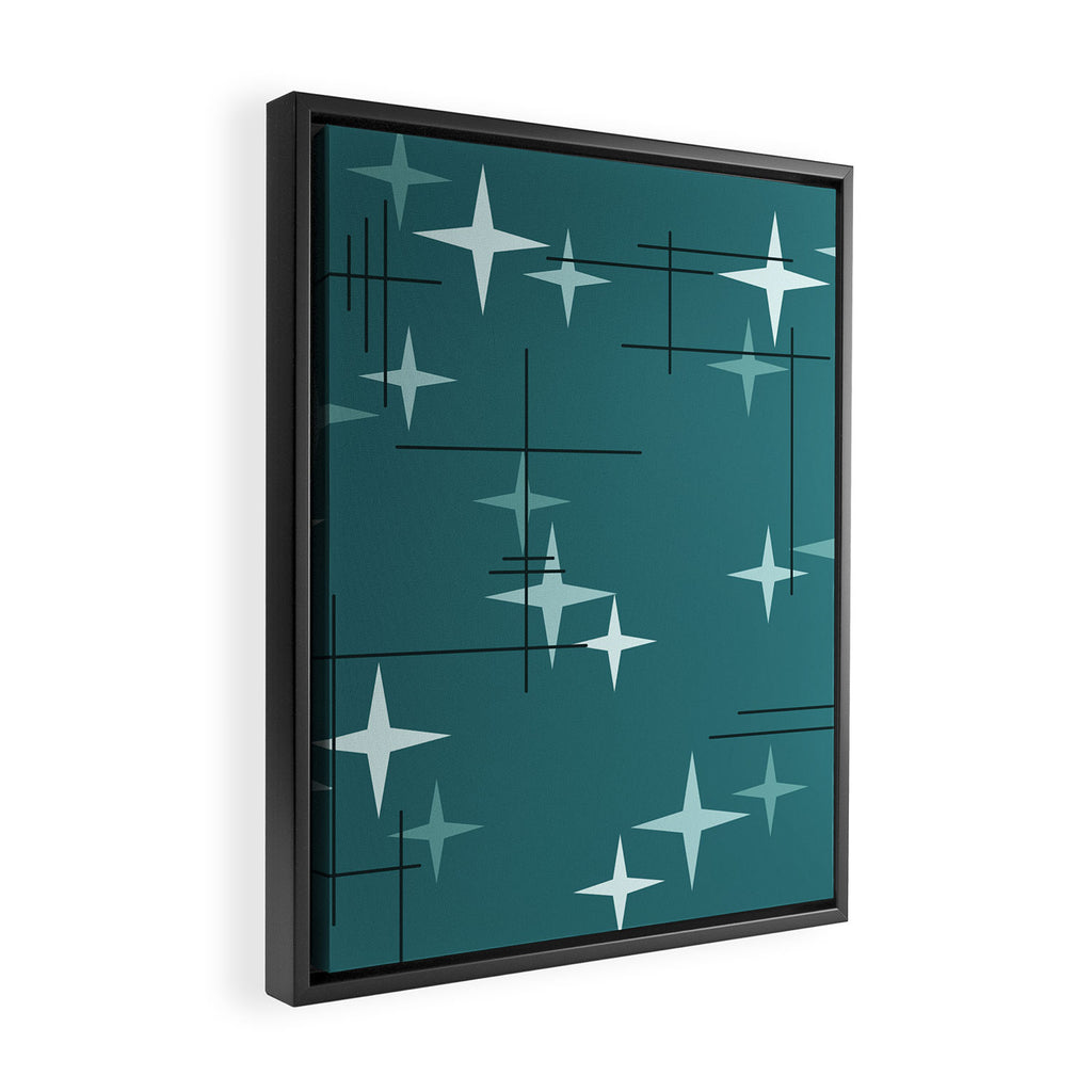 Mid Century Modern Stars (Ocean Green) Framed Canvas Print Gallery Image 2