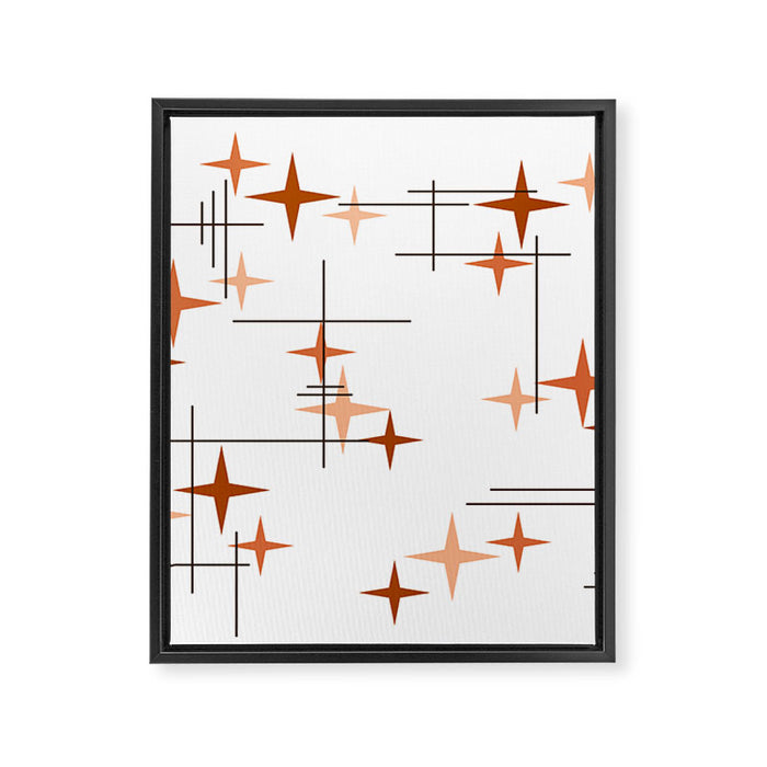 Mid Century Modern Stars Orange Framed Canvas Print Gallery Image 1