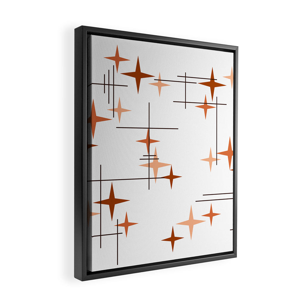 Mid Century Modern Stars Orange Framed Canvas Print Gallery Image 2