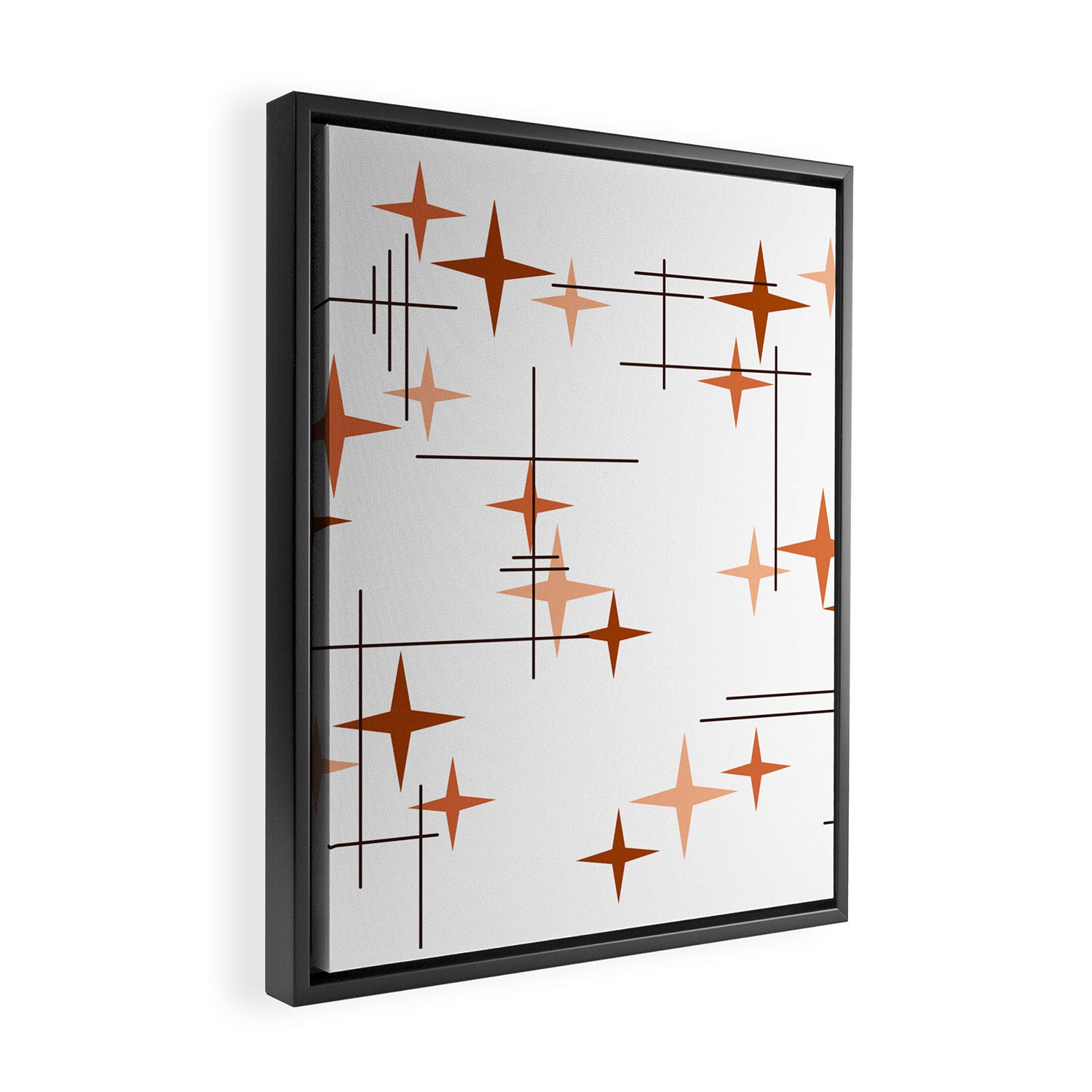 Mid Century Modern Stars Orange Framed Canvas Print Gallery Image 2