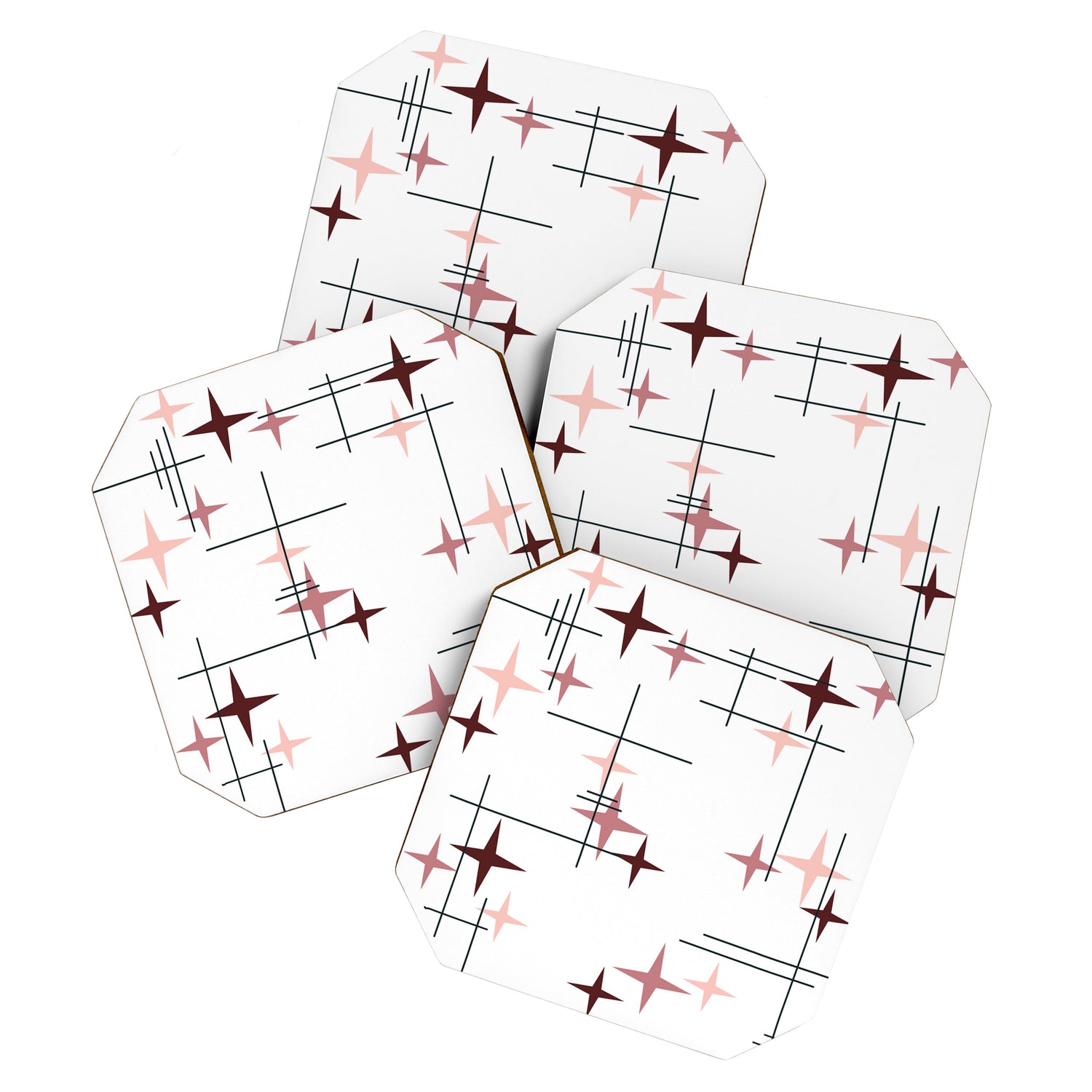 Mid Century Modern Stars (Pink) Coaster Gallery Image 1