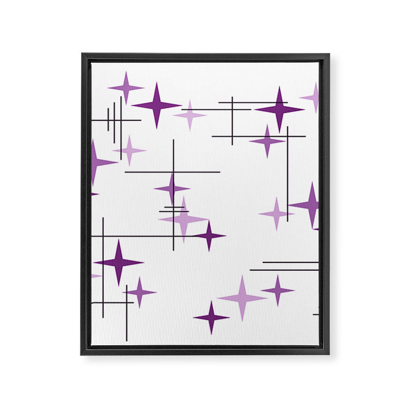 Mid Century Modern Stars Purple Framed Canvas Print Gallery Image 8
