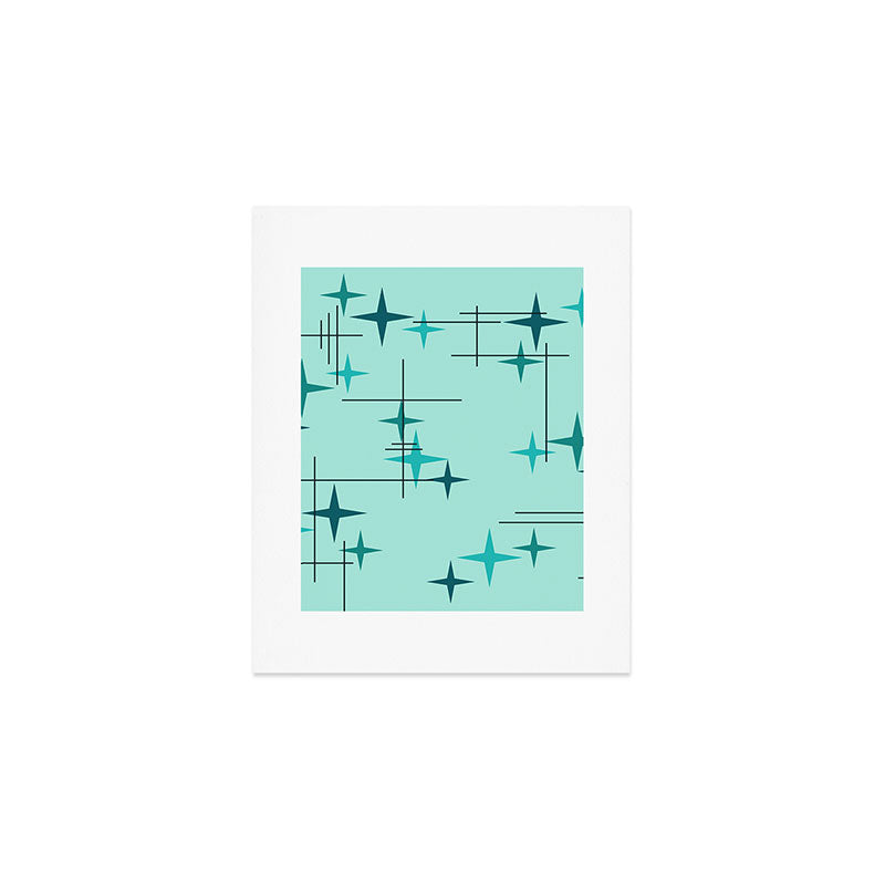Mid Century Modern Stars Turquoise Art Print Gallery Image 1