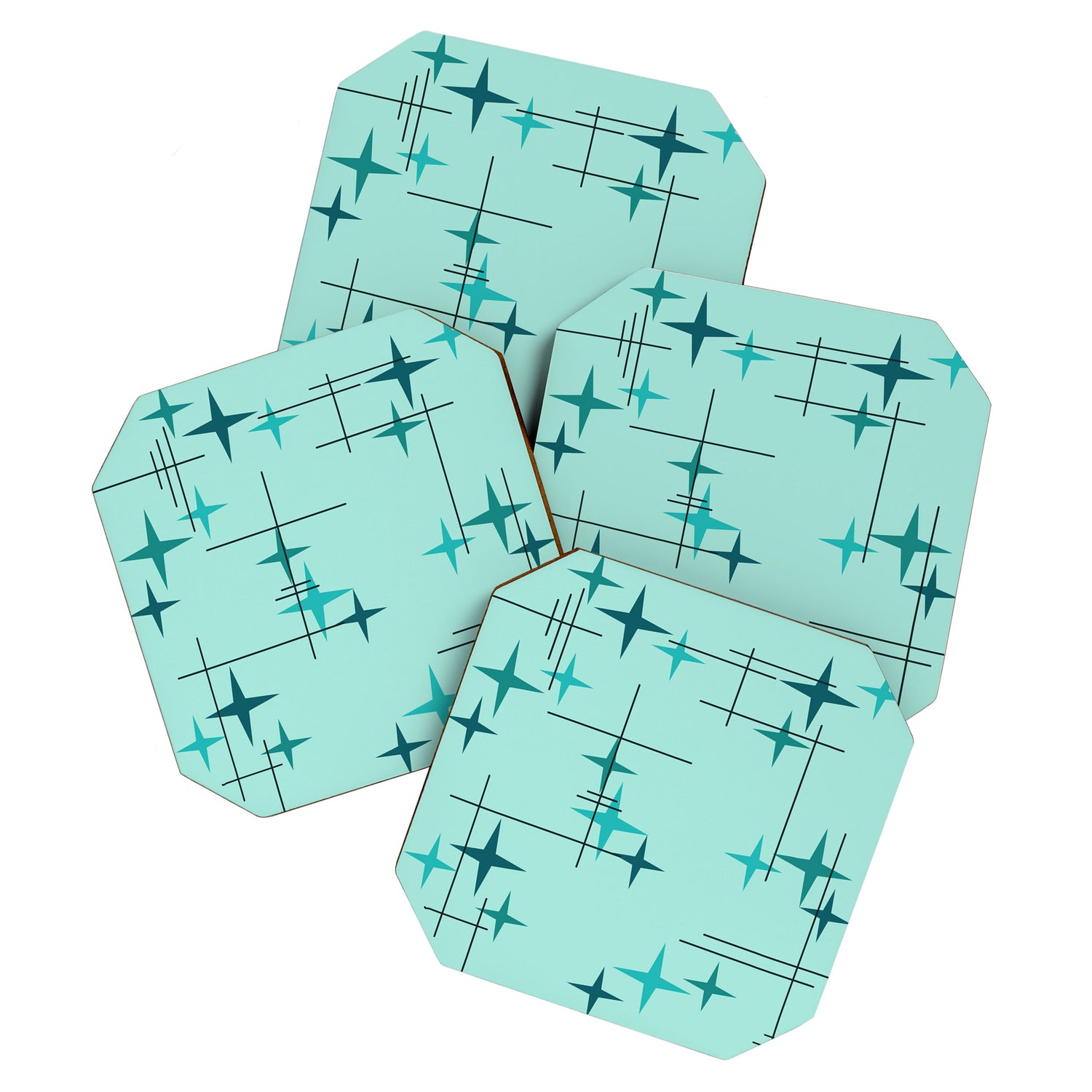 Mid Century Modern Stars Turquoise Coaster Gallery Image 1