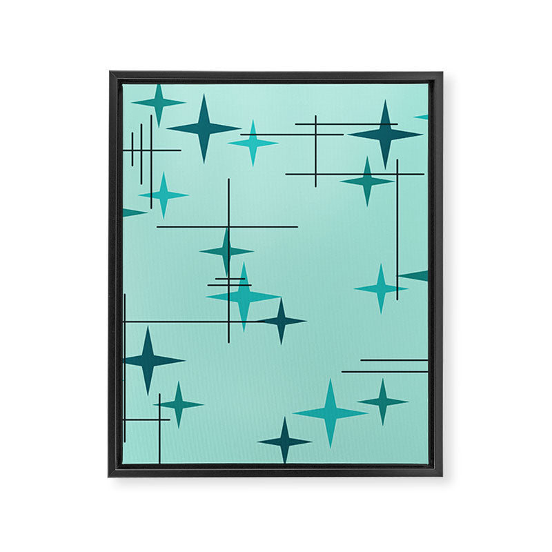 Mid Century Modern Stars Turquoise Framed Canvas Print Gallery Image 8
