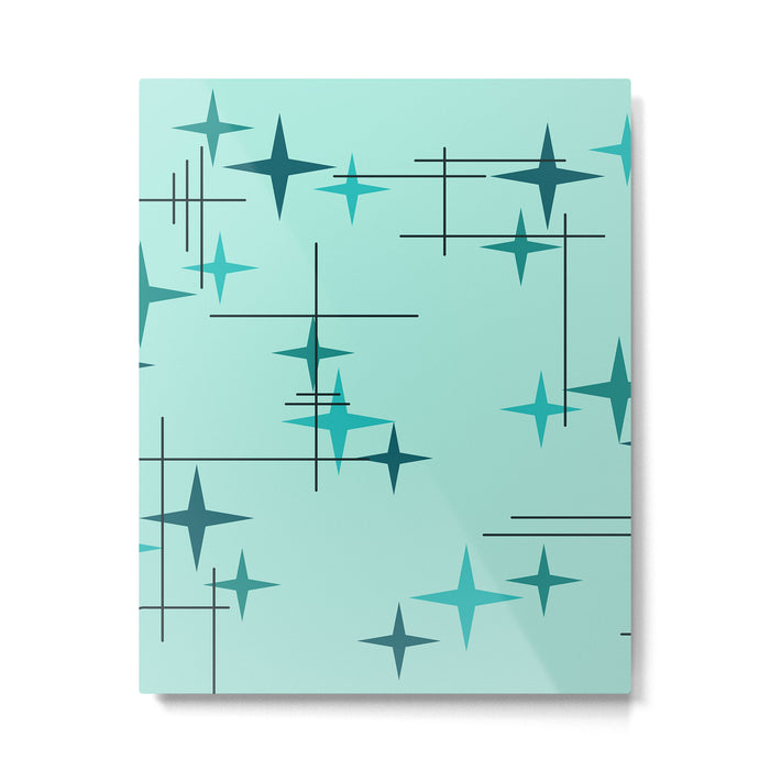 Mid Century Modern Stars Turquoise Metal Print Gallery Image 1