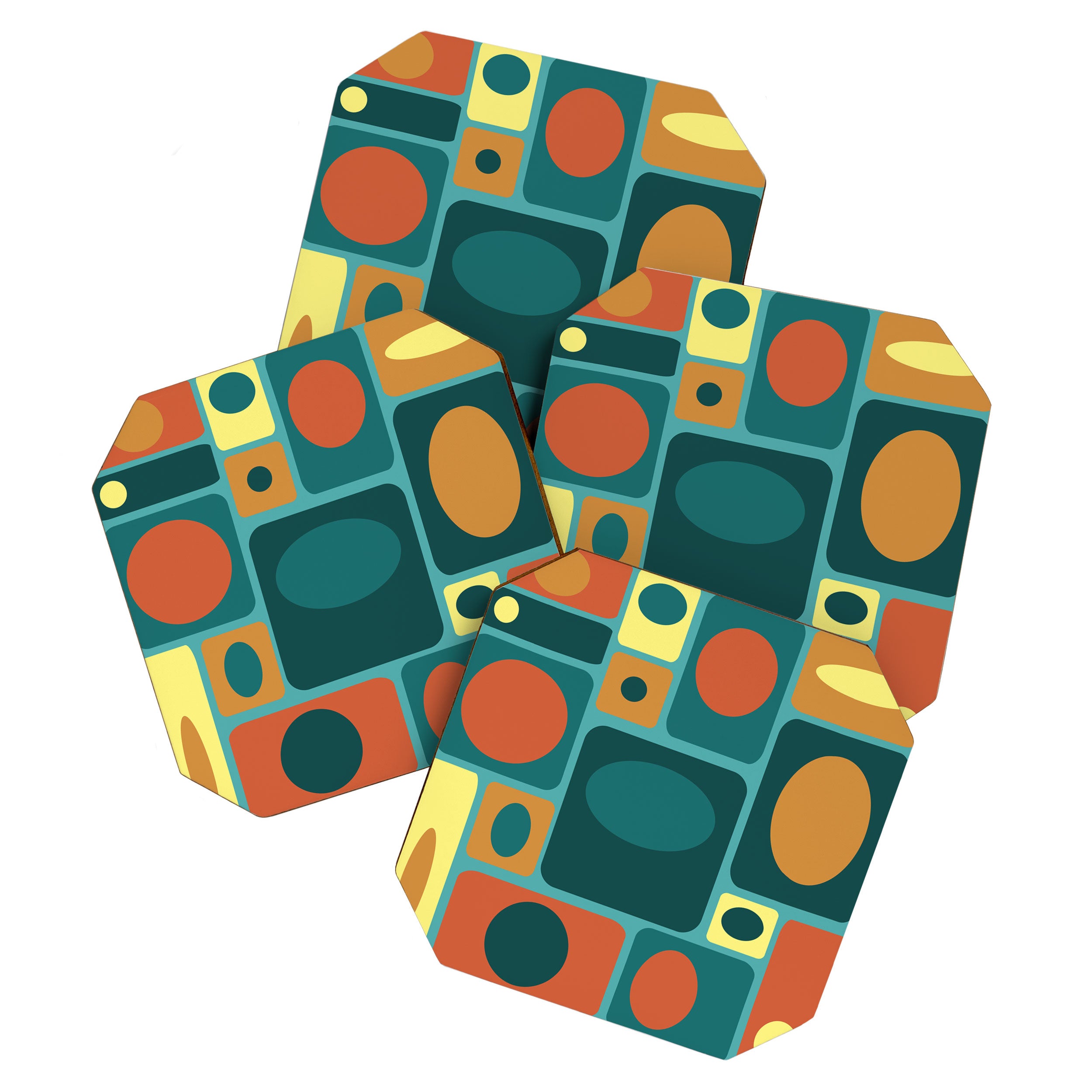Mid Century Modern Turquoise Rectangles Coaster Gallery Image 1