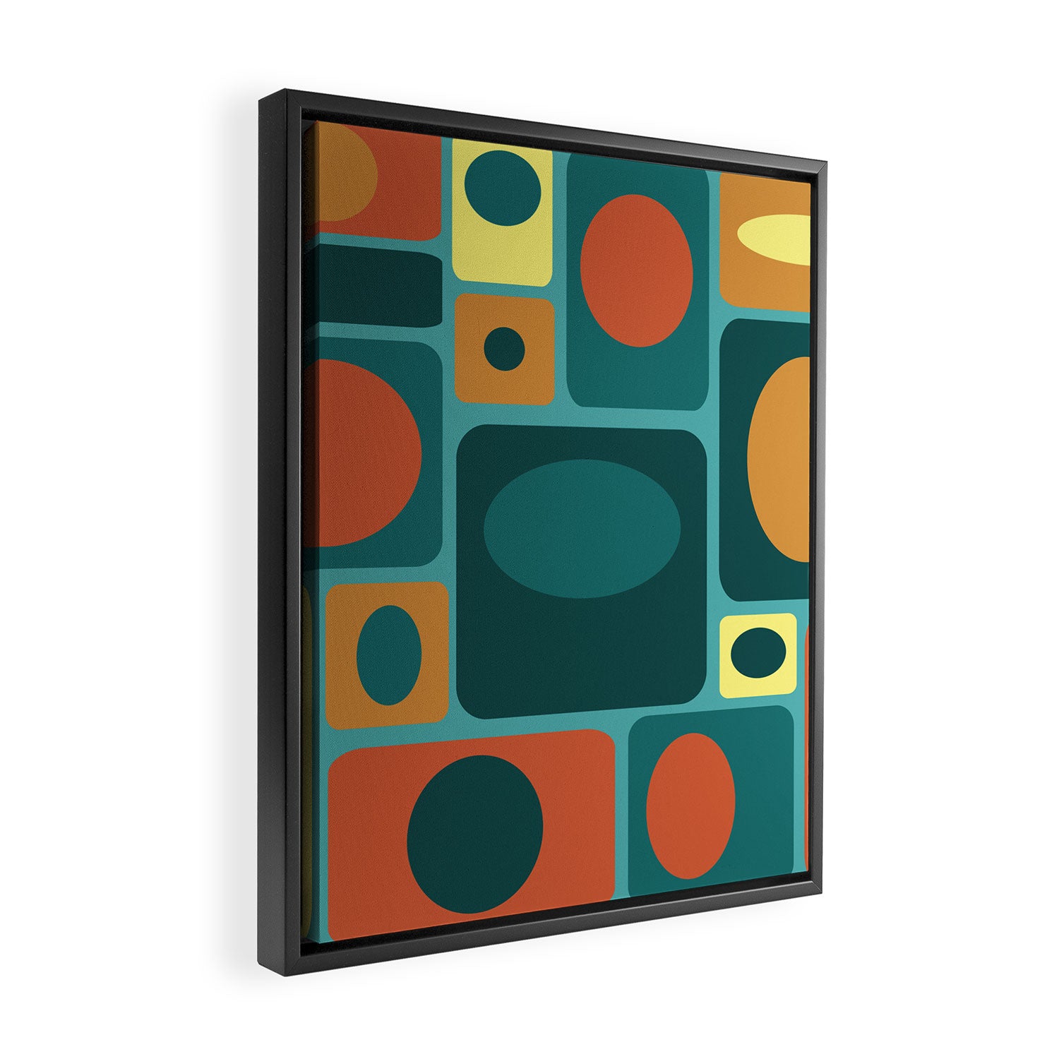 Mid Century Modern Turquoise Rectangles Framed Canvas Print Gallery Image 2
