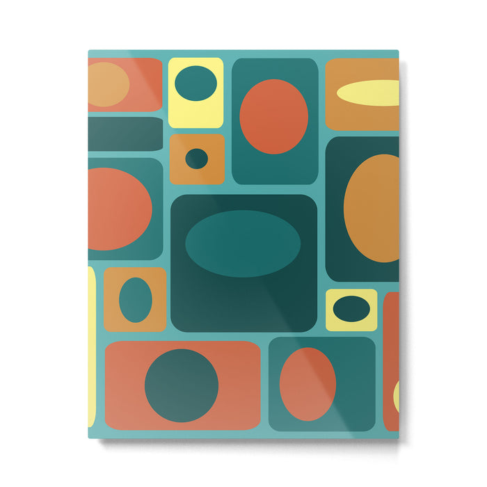 Mid Century Modern Turquoise Rectangles Metal Print Gallery Image 1