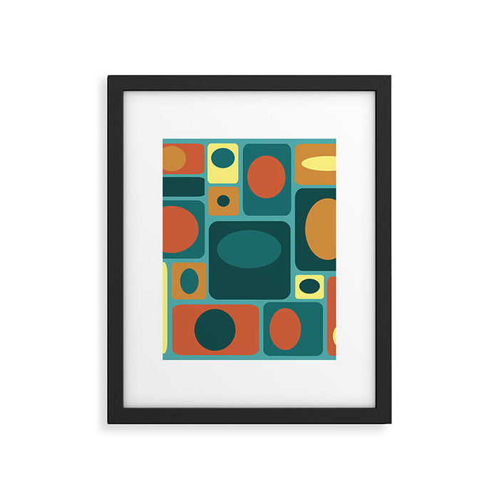 Mid Century Modern Turquoise Rectangles Framed Art Print Gallery Image 1