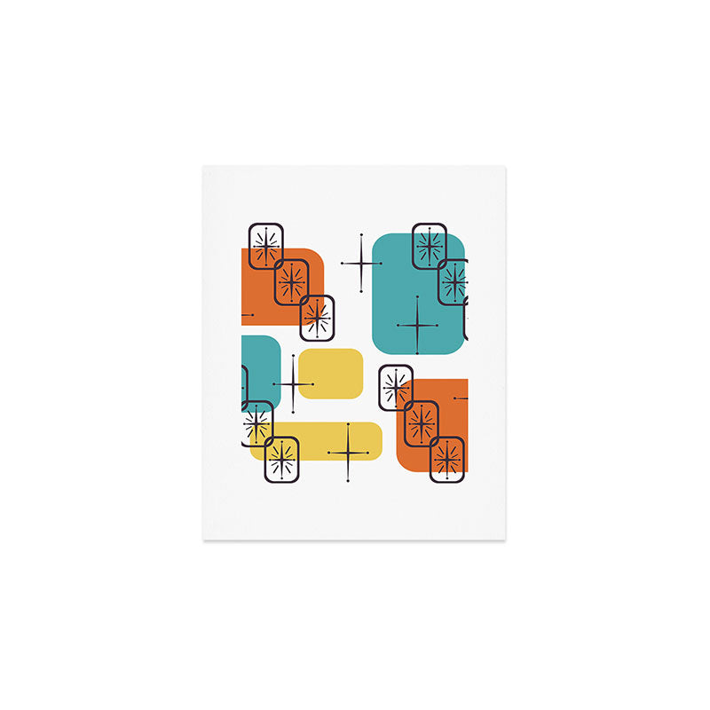 Mid Century Modern White Yellow Orange Blue Art Print Gallery Image 1