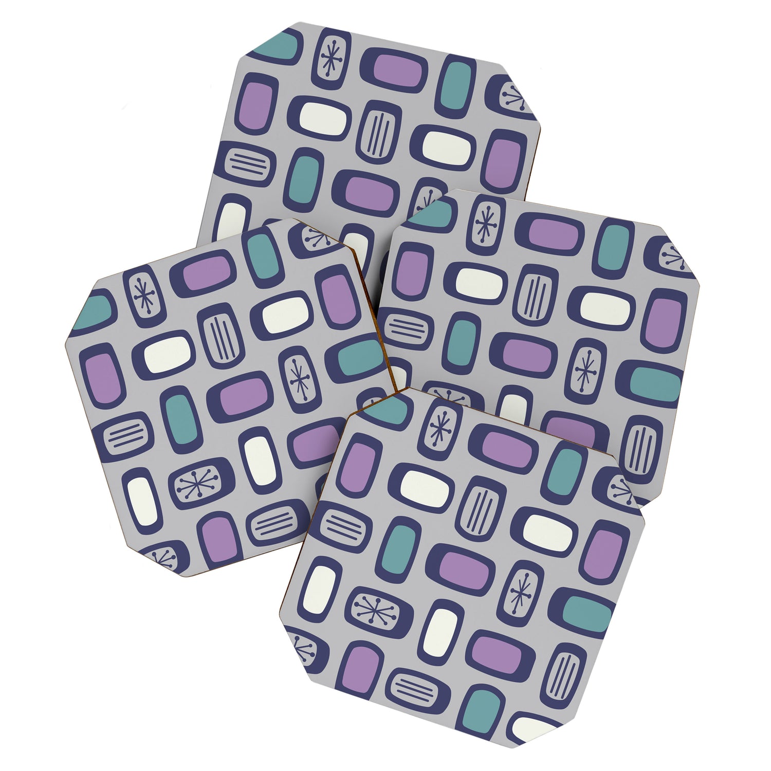 Midcentury MCM Rounded Rectangles Gray Purple Coaster Gallery Image 1