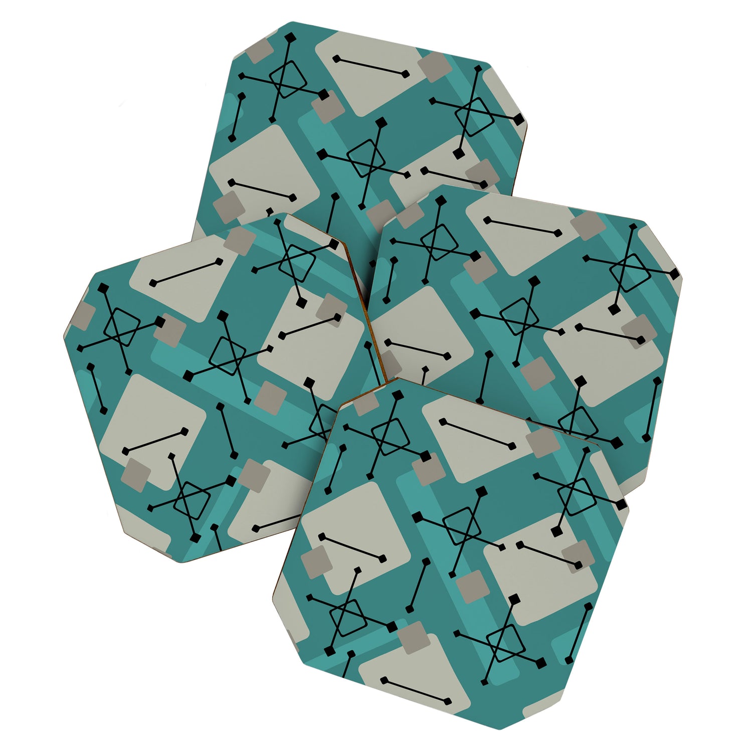 Retro 1950s Art Pattern Diamonds Teal Gold Coaster Gallery Image 1