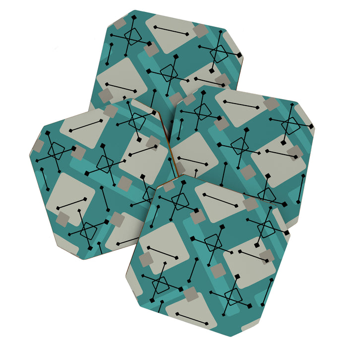 Retro 1950s Art Pattern Diamonds Teal Gold Coaster Gallery Image 1