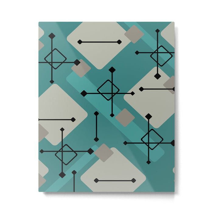 Retro 1950s Art Pattern Diamonds Teal Gold Metal Print Gallery Image 1