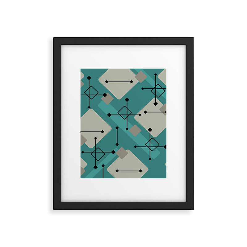 Retro 1950s Art Pattern Diamonds Teal Gold Framed Art Print Gallery Image 6