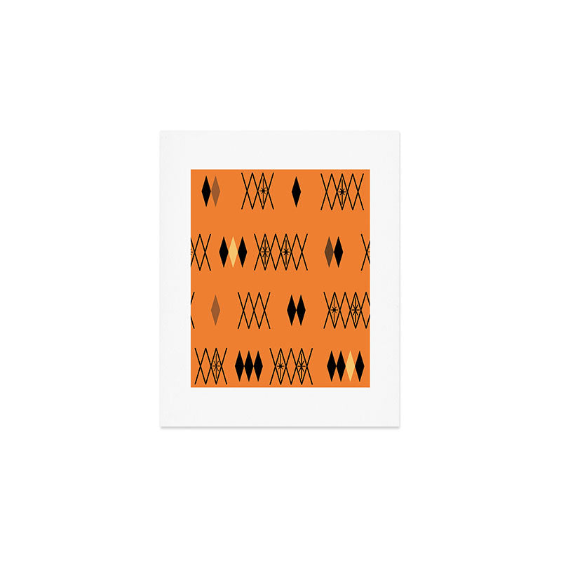 Retro Atomic Era Diamonds Pattern Orange Art Print Gallery Image 1