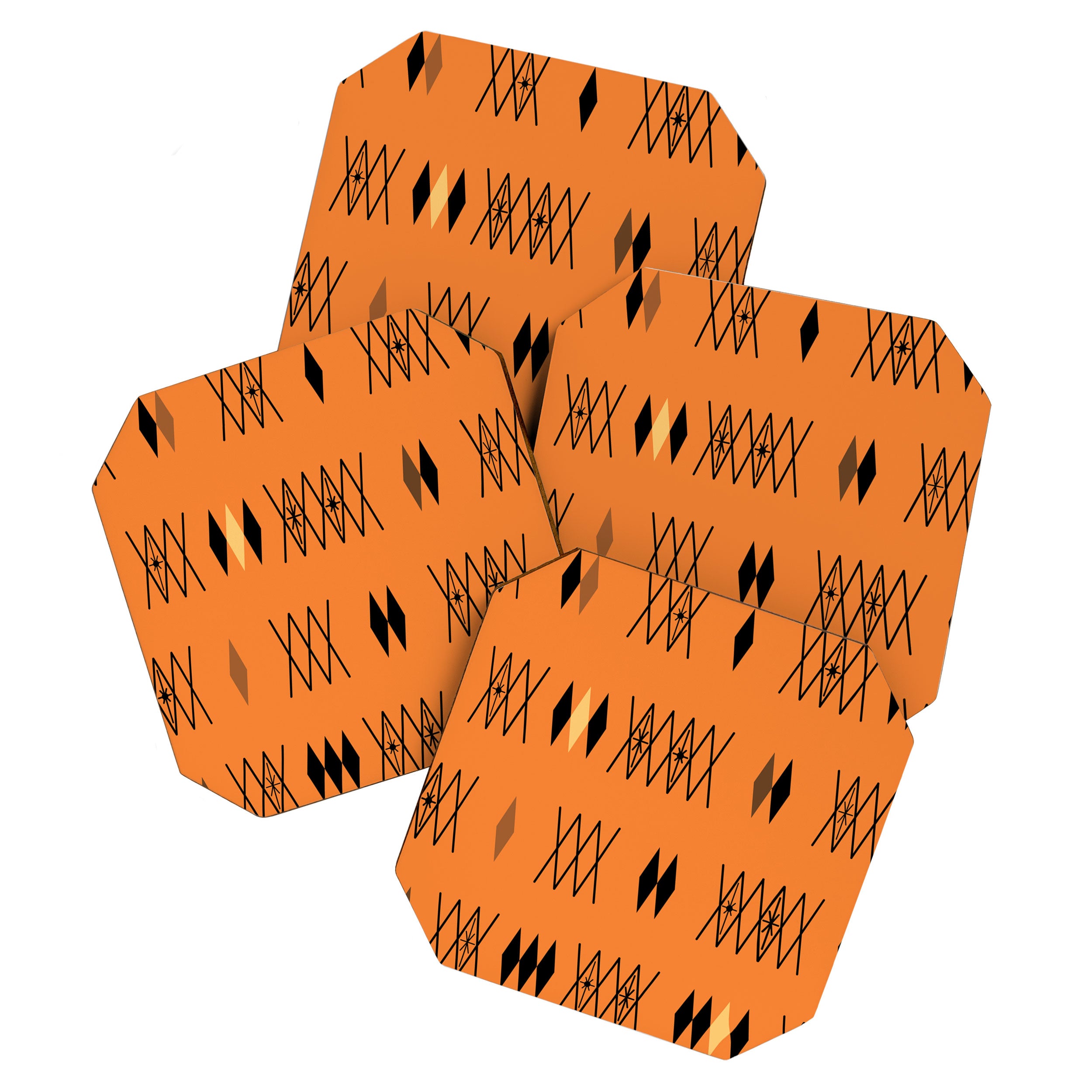 Retro Atomic Era Diamonds Pattern Orange Coaster Gallery Image 1