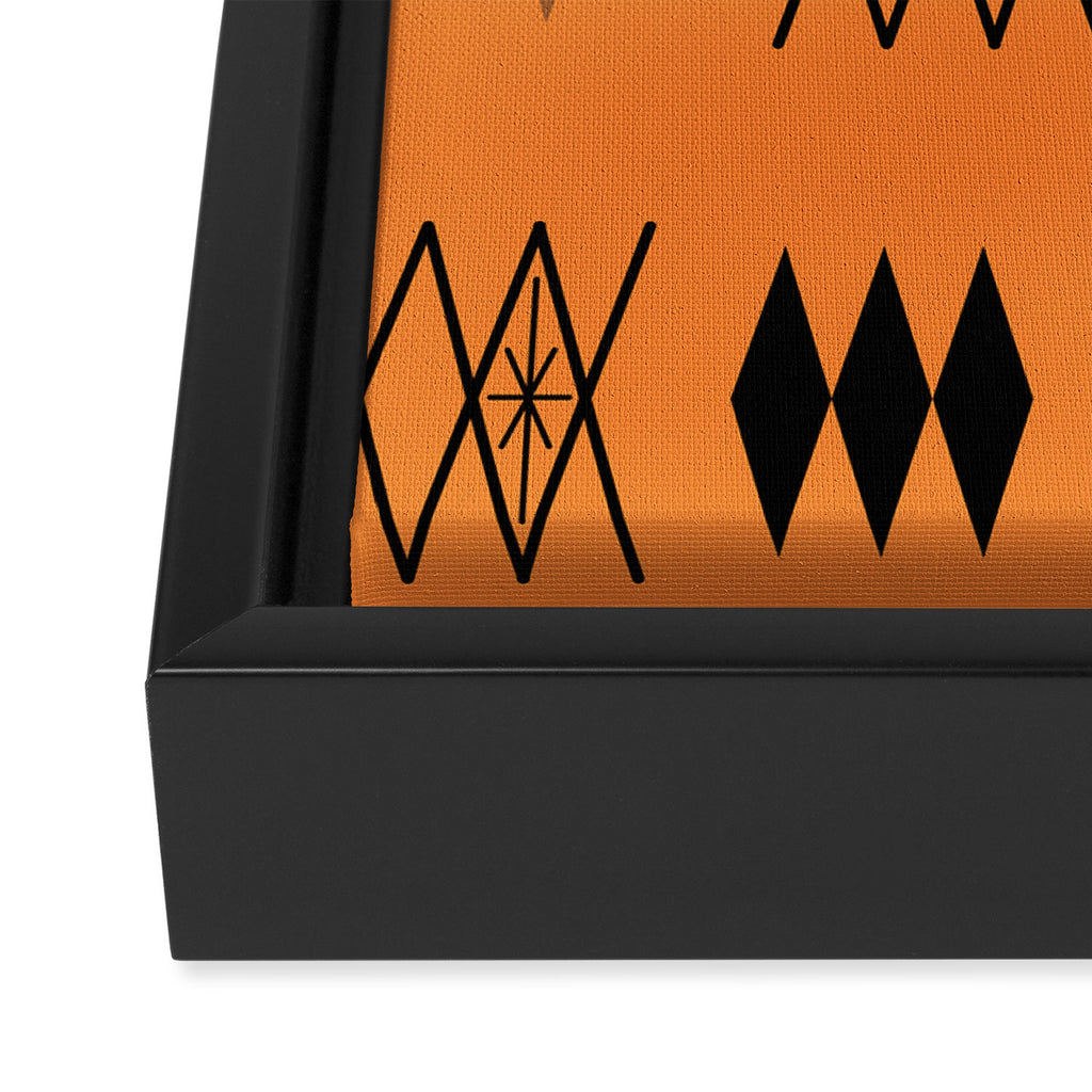 Retro Atomic Era Diamonds Pattern Orange Framed Canvas Print Gallery Image 3