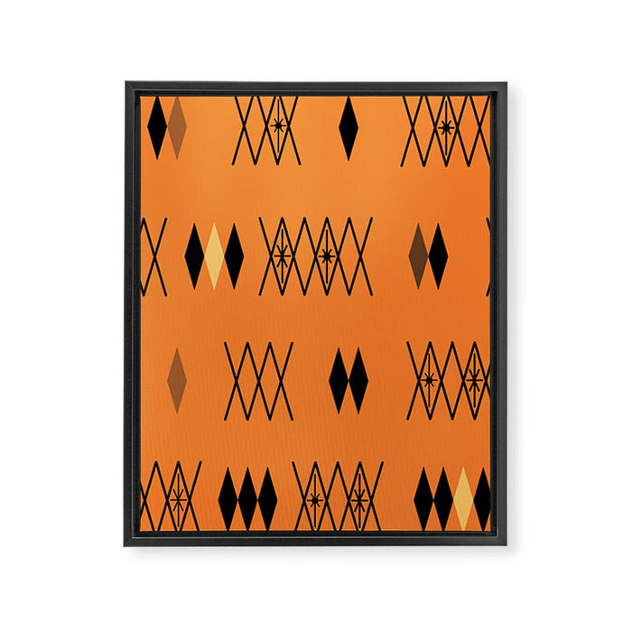 Retro Atomic Era Diamonds Pattern Orange Framed Canvas Print Gallery Image 1