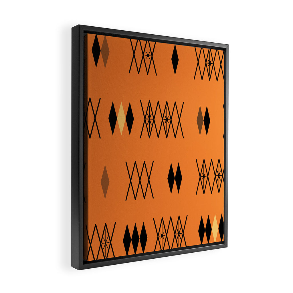 Retro Atomic Era Diamonds Pattern Orange Framed Canvas Print Gallery Image 2