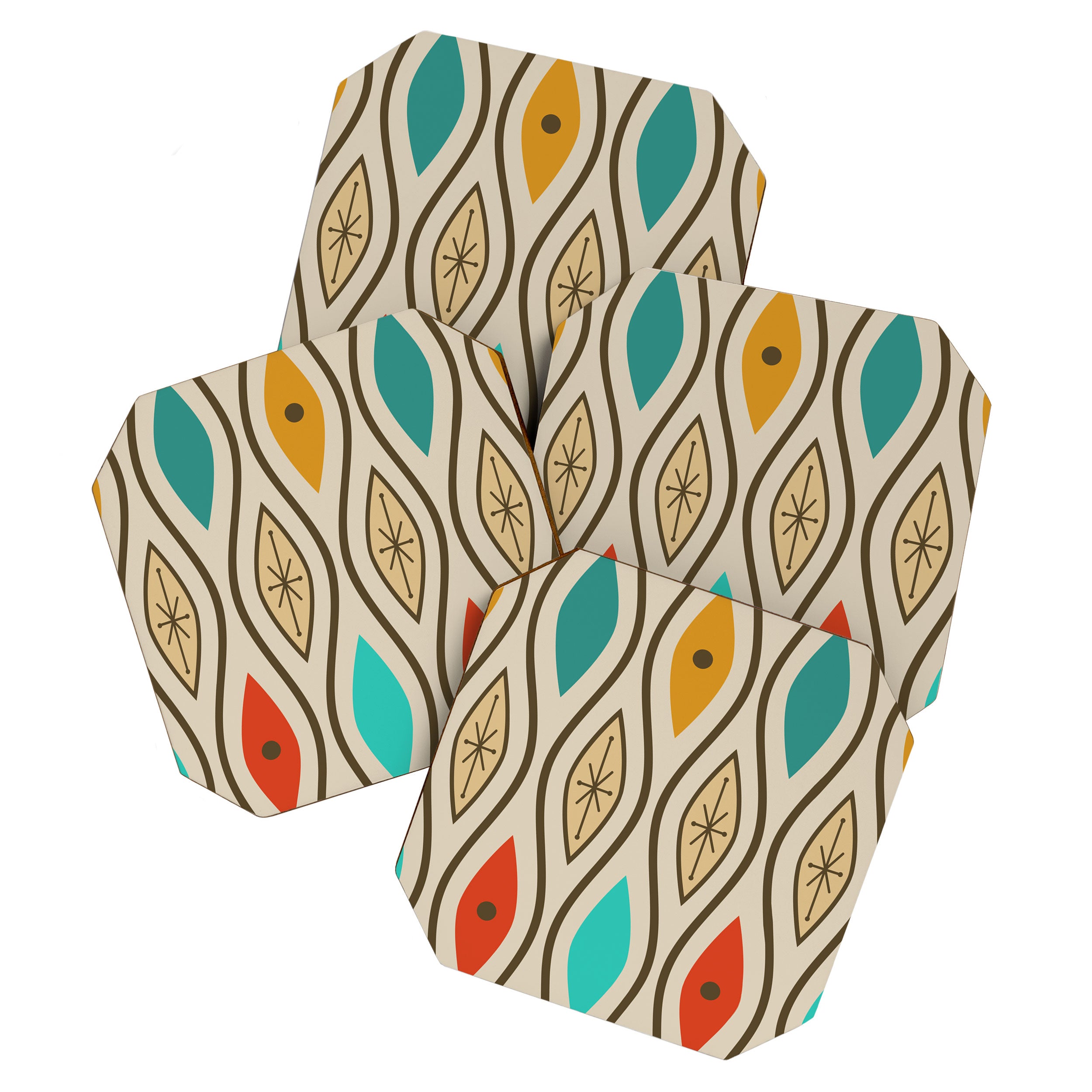 Retro Mid Century Modern Wavy Lines Colorful Coaster Gallery Image 1