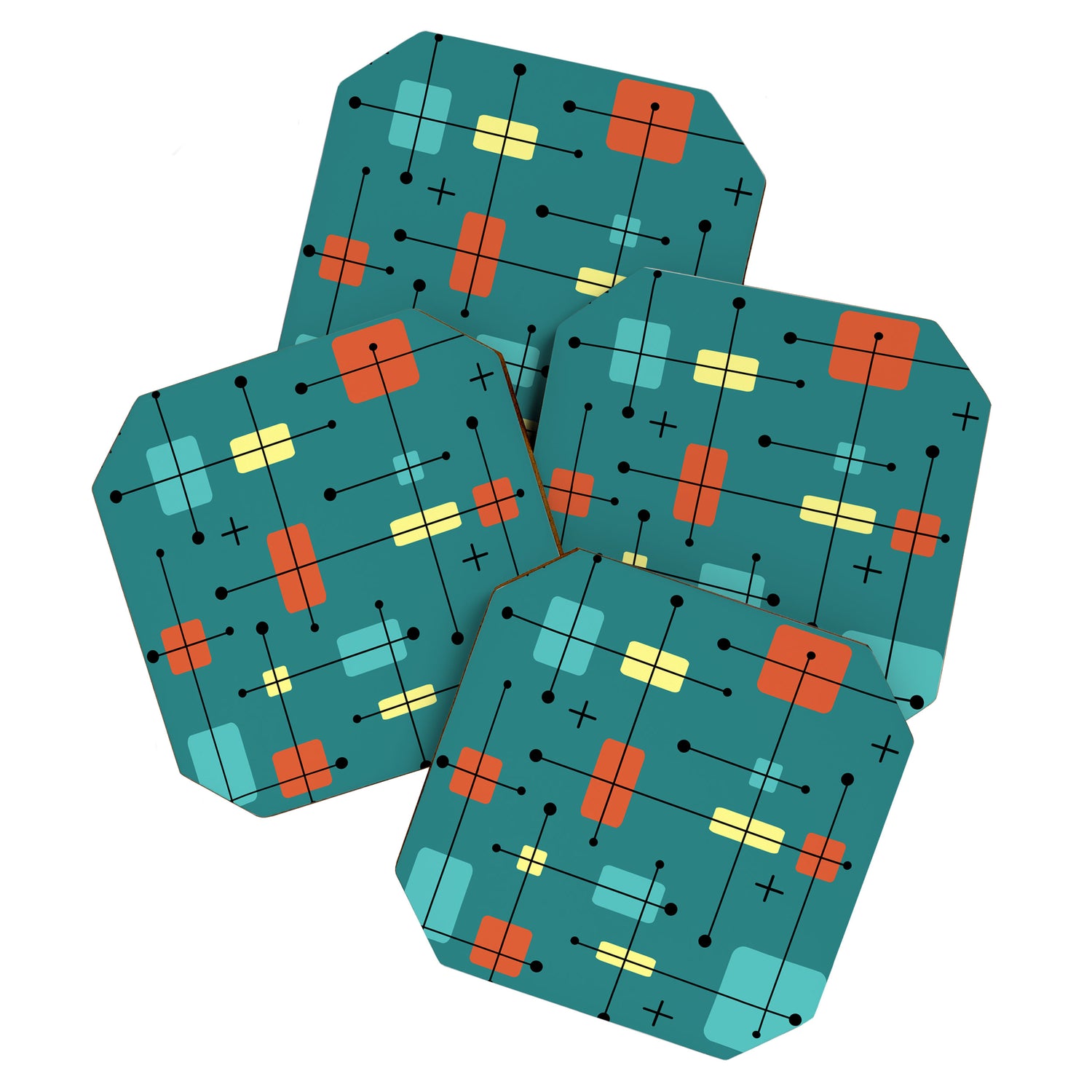 Rounded Rectangles Squares Teal Coaster Gallery Image 1
