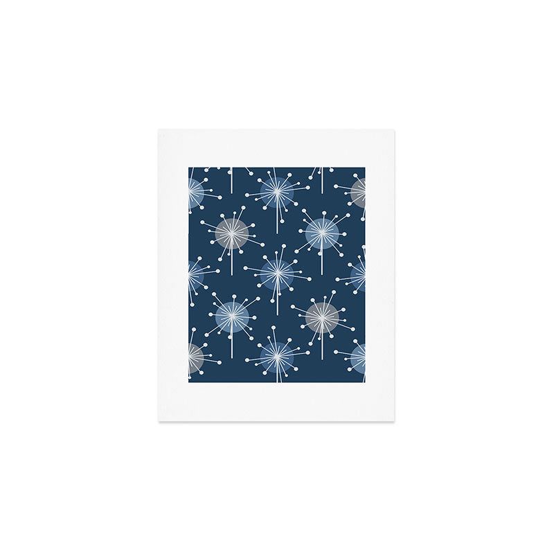 Sputnik Starburst Flowers Navy Blue Art Print Gallery Image 1