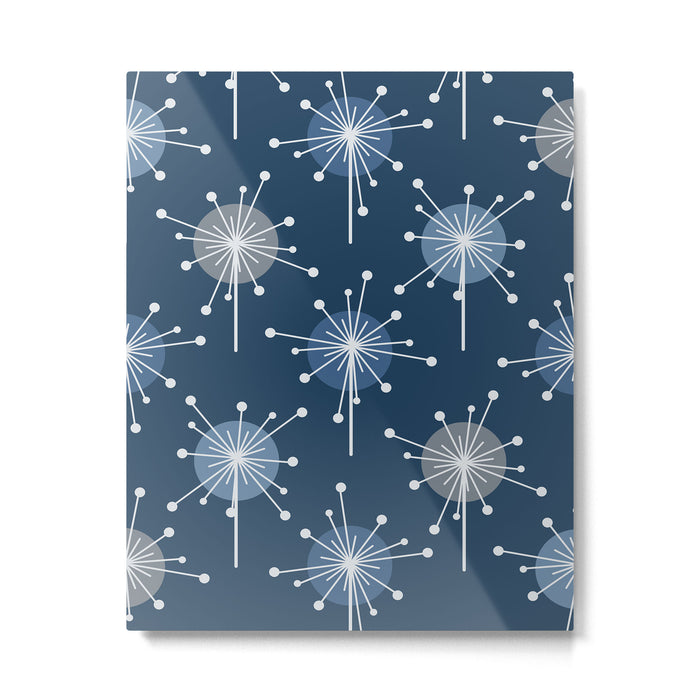 Sputnik Starburst Flowers Navy Blue Metal Print Gallery Image 1
