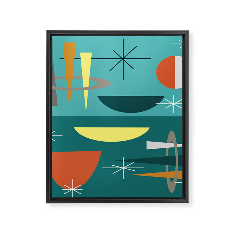 Turquoise Mid Century Modern Framed Canvas Print Gallery Image 8