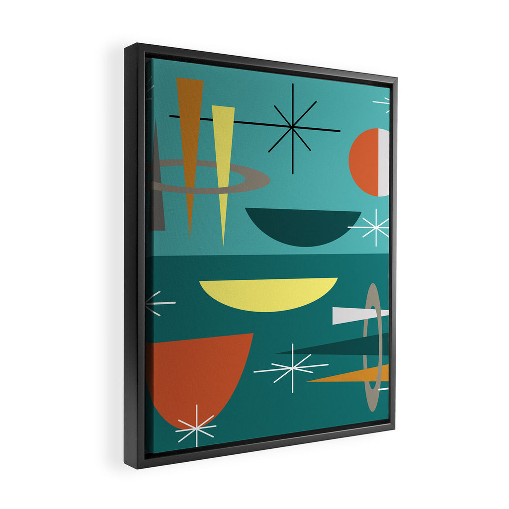 Turquoise Mid Century Modern Framed Canvas Print Gallery Image 2