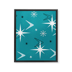 Vintage 1950s Boomerangs Stars Teal Framed Canvas Print Gallery Image 8