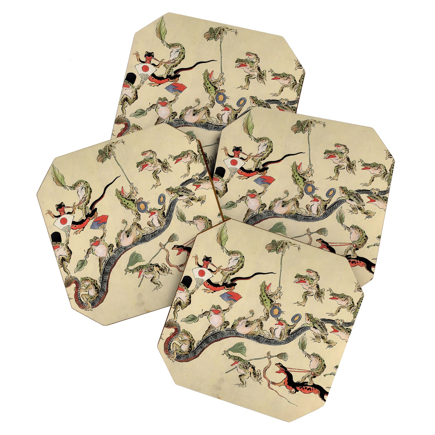 Kawanabe Kyosai. Frogs triumphing over snakes Coaster Gallery Image 1