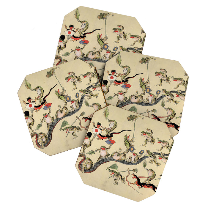 Kawanabe Kyosai. Frogs triumphing over snakes Coaster Gallery Image 1