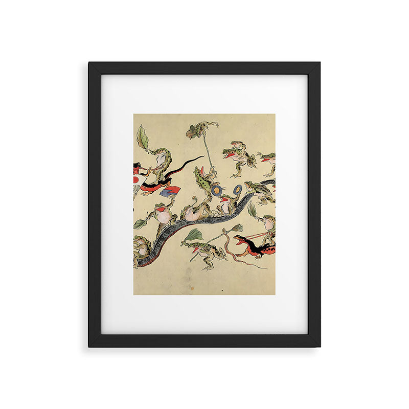 Kawanabe Kyosai. Frogs triumphing over snakes Framed Art Print Gallery Image 5