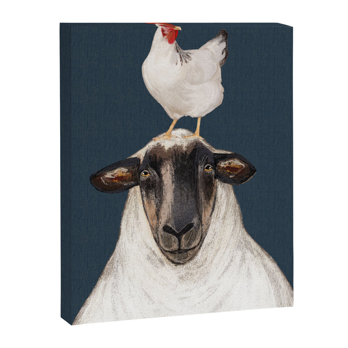 Chicken and Sheep Navy  Canvas Print Gallery Image 1
