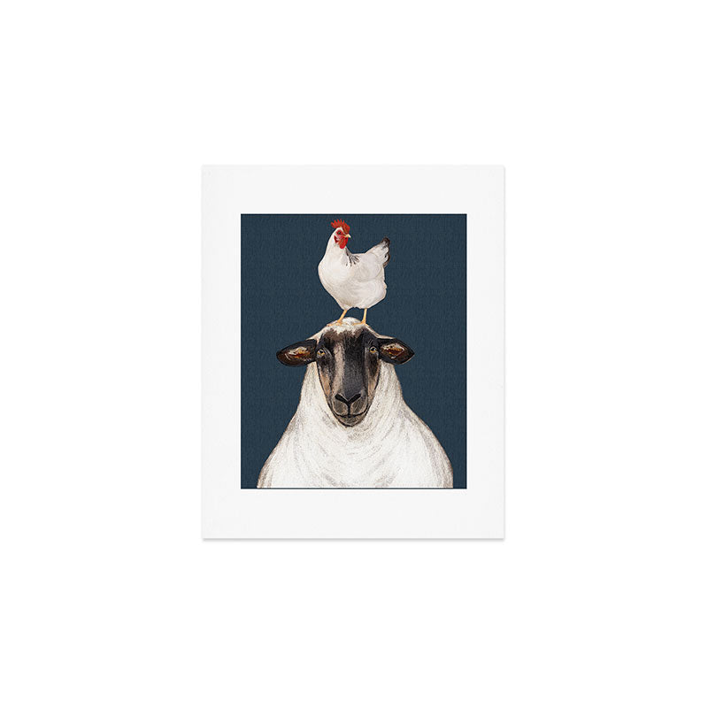 Chicken and Sheep Navy  Art Print Gallery Image 1