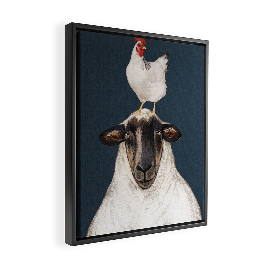 Chicken and Sheep Navy  Framed Canvas Print Gallery Image 2