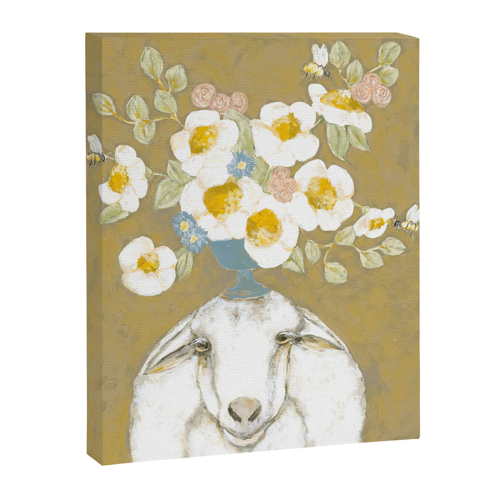 Modern Farmhouse Sheep with Dahlia Flowers Canvas Print Gallery Image 6