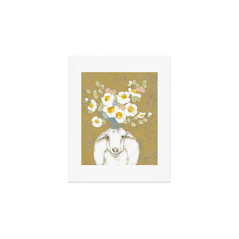 Modern Farmhouse Sheep with Dahlia Flowers Art Print Gallery Image 1