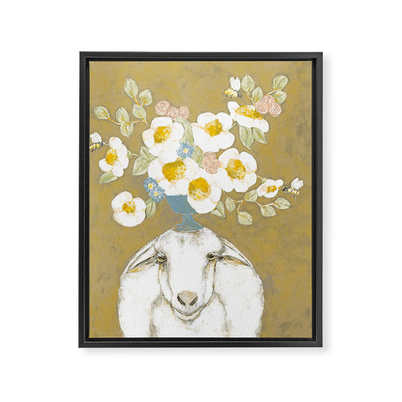 Modern Farmhouse Sheep with Dahlia Flowers Framed Canvas Print Gallery Image 6