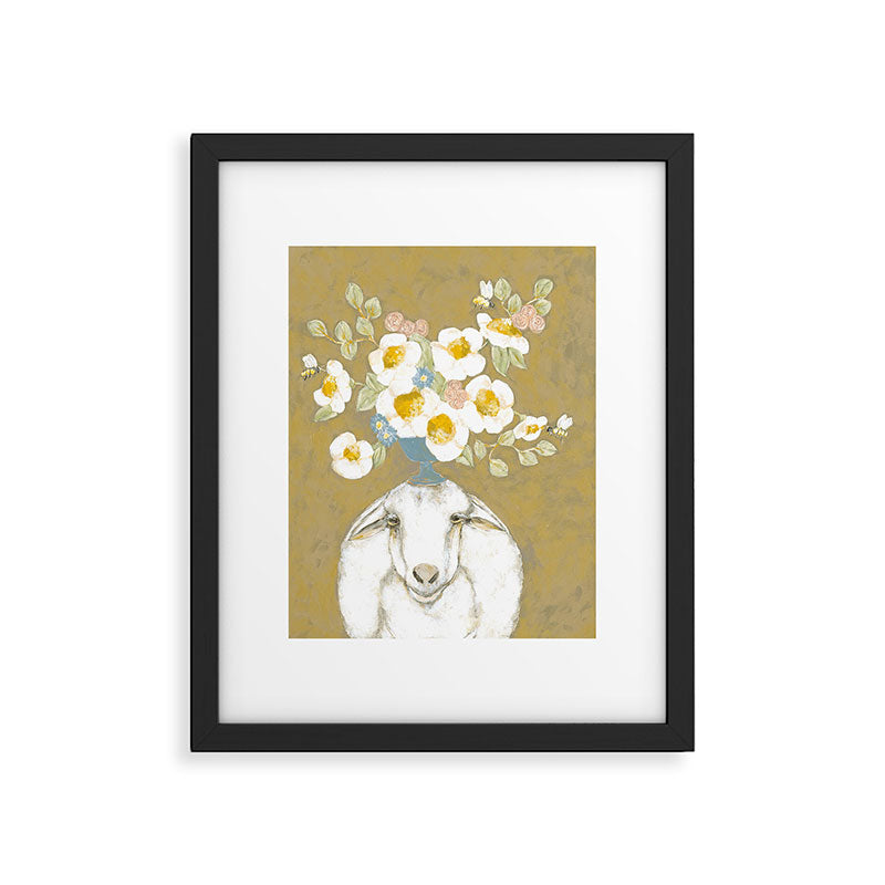 Modern Farmhouse Sheep with Dahlia Flowers Framed Art Print Gallery Image 5