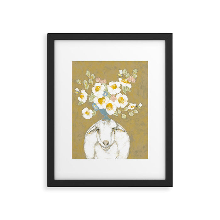 Modern Farmhouse Sheep with Dahlia Flowers Framed Art Print Gallery Image 1