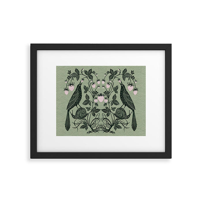 Birds and Snails with Strawberries Framed Art Print Gallery Image 1