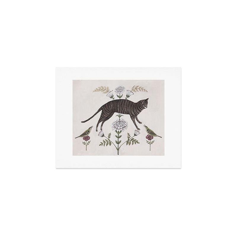 Brown Tabby with Birds Art Print Gallery Image 1