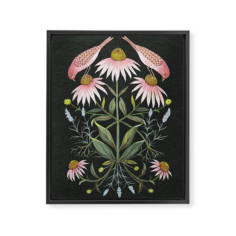 Echinacea and Finches Framed Canvas Print Gallery Image 6