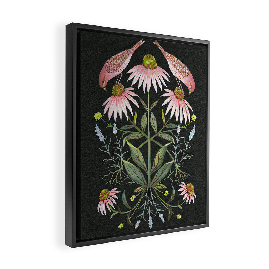 Echinacea and Finches Framed Canvas Print Gallery Image 2