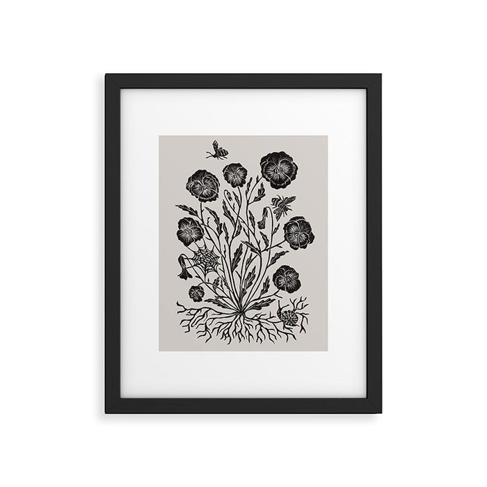 Pansies with Bumblebees Framed Art Print Gallery Image 1